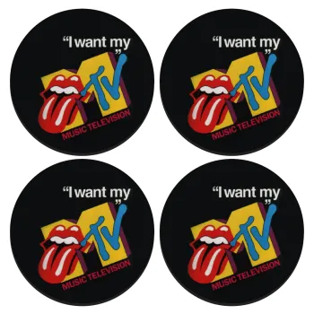 I want my MTV, SET of 4 round wooden coasters (9cm)
