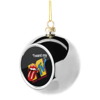 I want my MTV, Silver 8cm Christmas tree ball ornament