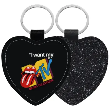 I want my MTV, Μπρελόκ PU δερμάτινο glitter καρδιά ΜΑΥΡΟ