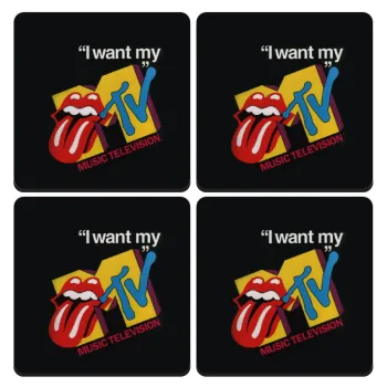 I want my MTV, ΣΕΤ 4 Σουβέρ ξύλινα τετράγωνα (9cm)