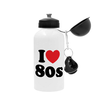 I Love 80s, Metal water bottle, White, aluminum 500ml
