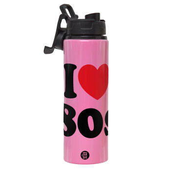 I Love 80s, Metallic water bottle with safety lid, 850ml aluminum