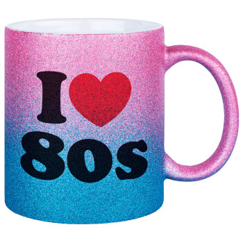I Love 80s, Κούπα Χρυσή/Μπλε Glitter, κεραμική, 330ml