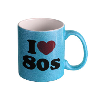 I Love 80s, Κούπα Σιέλ Glitter που γυαλίζει, κεραμική, 330ml