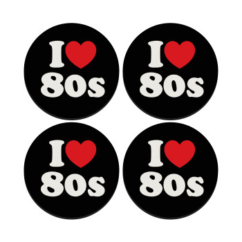 I Love 80s, SET of 4 round wooden coasters (9cm)