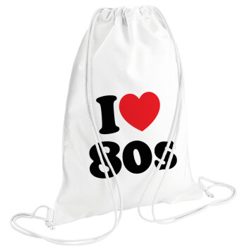 I Love 80s, Τσάντα πλάτης πουγκί GYMBAG λευκή (28x40cm)