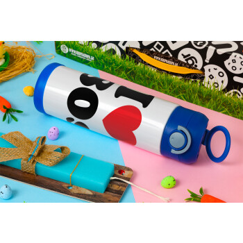 I Love 80s, Easter candle, Childrens hot water bottle, stainless steel, with safety straw, BLUE (500ml)