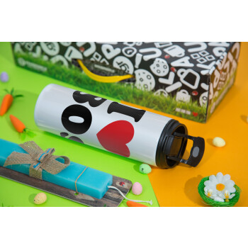 I Love 80s, Easter candle,Travel Tumbler 2 Lids, with metal straw & cleaning brush & aromatic flat candle (30cm) (BLUE)