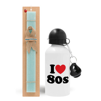 I Love 80s, Easter Set, metallic aluminum water bottle (500ml) & scented flat candle (30cm) (TURQUOISE)