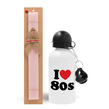 I Love 80s, Πασχαλινό Σετ, παγούρι μεταλλικό αλουμινίου (500ml) & πασχαλινή λαμπάδα αρωματική πλακέ (30cm) (ΡΟΖ)