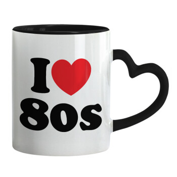 I Love 80s, Mug heart black handle, ceramic, 330ml