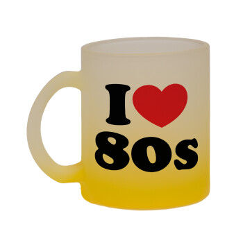I Love 80s, Κούπα γυάλινη δίχρωμη με βάση το κίτρινο ματ, 330ml