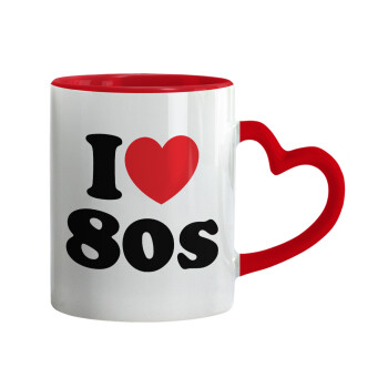 I Love 80s, Mug heart red handle, ceramic, 330ml