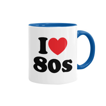 I Love 80s, Mug colored blue, ceramic, 330ml