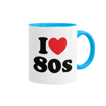 I Love 80s, Mug colored light blue, ceramic, 330ml