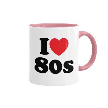 I Love 80s, Mug colored pink, ceramic, 330ml