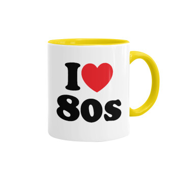 I Love 80s, Κούπα χρωματιστή κίτρινη, κεραμική, 330ml