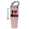 ΡΟΖ Travel Tumbler Θερμός με χερούλι και καλαμάκι 890ml