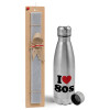 Easter Set, metallic Inox water bottle (750ml) & aromatic flat Easter candle (30cm) (GRAY)