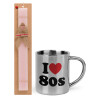 Easter Set, metallic thermal cup (300ml) & aromatic flat Easter candle (30cm) (PINK)