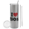 Tumbler stainless steel Silver 600ml, with metal straw & cleaning brush