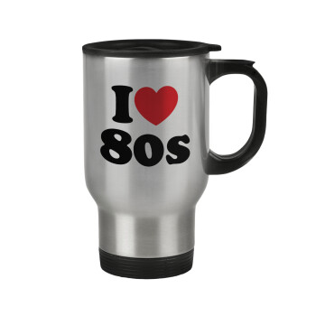 I Love 80s, Stainless steel travel mug with lid, double wall 450ml