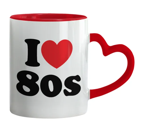 I Love 80s — Κούπα καρδιά χερούλι κόκκινη, κεραμική, 330ml