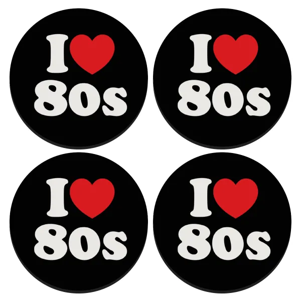 I Love 80s — SET of 4 round wooden coasters (9cm)