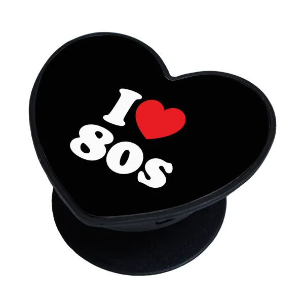 I Love 80s — Phone holder stand, heart, black, hand grip for mobile phones
