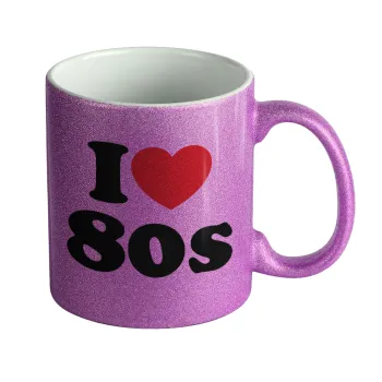 I Love 80s, Κούπα Μωβ Glitter που γυαλίζει, κεραμική, 330ml