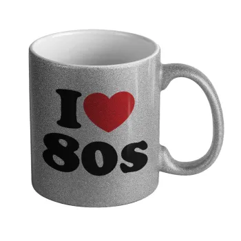 I Love 80s, Κούπα Ασημένια Glitter που γυαλίζει, κεραμική, 330ml