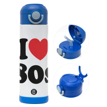 I Love 80s, Παιδικό παγούρι θερμό, ανοξείδωτο, με καλαμάκι ασφαλείας, ΜΠΛΕ (500ml)