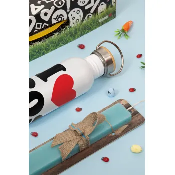 I Love 80s, Πασχαλινή Λαμπάδα με παγούρι μεταλλικό (620ml, stainless steel) & κερί αρωματικό πλακέ (30cm) (ΤΙΡΚΟΥΑΖ)