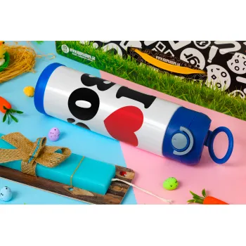 I Love 80s, Easter candle, Childrens hot water bottle, stainless steel, with safety straw, BLUE (500ml)