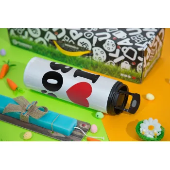 I Love 80s, Πασχαλινή Λαμπάδα με Travel Tumbler θερμό με διπλό καπάκι (600ml, BPA free) & κερί αρωματικό πλακέ (30cm) (ΤΙΡΚΟΥΑΖ)