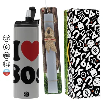 I Love 80s, Πασχαλινή Λαμπάδα με Travel Tumbler θερμό (600ml, BPA free) & κερί αρωματικό πλακέ (30cm) (ΓΚΡΙ)
