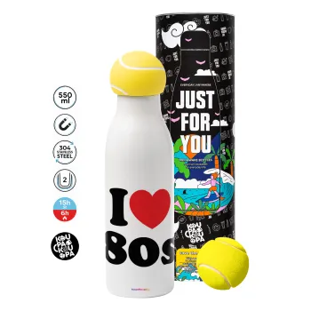 I Love 80s, Μπάλα τένις μεταλλικό παγούρι θερμός, διπλού τοιχώματος, 550ml