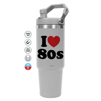 I Love 80s, ΓΚΡΙ Travel Tumbler Θερμός με χερούλι και καλαμάκι 890ml