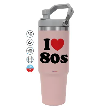 I Love 80s, ΡΟΖ Travel Tumbler Θερμός με χερούλι και καλαμάκι 890ml