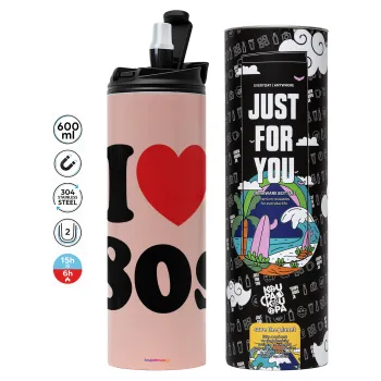 I Love 80s, Tumbler ποτήρι θερμό ΡΟΖ από ανοξείδωτο ατσάλι 600ml