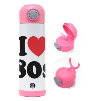I Love 80s, Παιδικό παγούρι θερμό, ανοξείδωτο, με καλαμάκι ασφαλείας, ΡΟΖ (500ml)