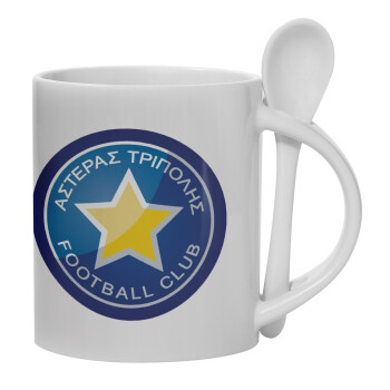 Asteras Tripolis, Ceramic coffee mug with Spoon, 330ml (1pcs)