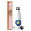 Easter Set, metallic stainless steel water bottle (750ml) & scented flat Easter candle (30cm) (PINK)