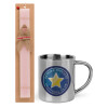 Easter Set, metallic thermal cup (300ml) & aromatic flat Easter candle (30cm) (PINK)
