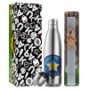 Easter Set, metallic stainless thermos flask (500ml) & scented flat Easter candle (30cm) (GRAY)