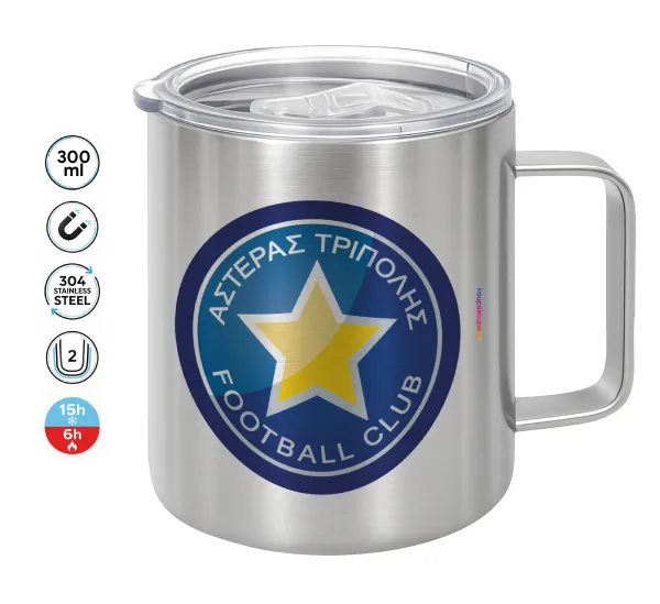 Asteras Tripolis — Double-walled stainless steel mug 300ml with temperature-retaining lid