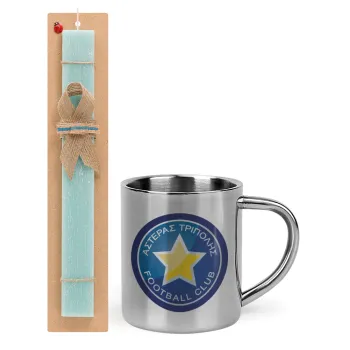 Asteras Tripolis, Easter Set, metallic thermal cup (300ml) & aromatic flat Easter candle (30cm) (TURQUOISE)
