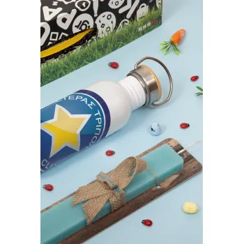 Αστέρας Τρίπολης, Πασχαλινή Λαμπάδα με παγούρι μεταλλικό (620ml, stainless steel) & κερί αρωματικό πλακέ (30cm) (ΤΙΡΚΟΥΑΖ)