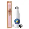Easter Set, metallic stainless steel water bottle (750ml) & scented flat Easter candle (30cm) (PINK)