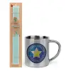 Easter Set, metallic thermal cup (300ml) & aromatic flat Easter candle (30cm) (TURQUOISE)